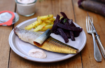 Foto zum Rezept für Räuchermakrele mit Gemüsepommes und Quitten- Meerrettich