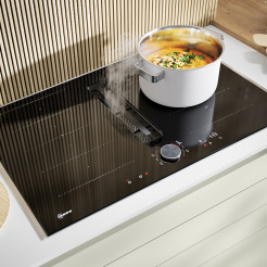 NEFF Induktionskochfeld mit integriertem Kochfeldabzug der sich von selbst aktiviert und auf die Dunstmenge einstellt mit mobilem Drehknopf