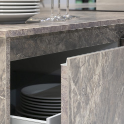 Auszug mit marmorierten Naturstein-Fronten in einer Küche von Pronorm