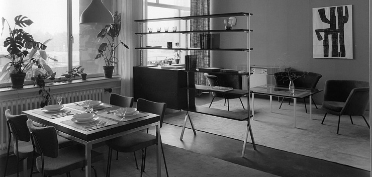 Herbert Hirche, Musterwohnung im Haus Pierre Vago, Internationale Bauausstellung Berlin 1954, Foto: Foto-Kessler, Werkbundarchiv – Museum der Dinge Berlin