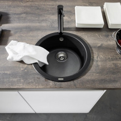 Runde schwarze Blanco Küchenspüle von oben gesehen