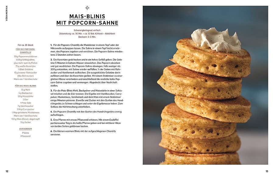 Rezeptseite Mais-Blinis mit Popcorn-Sahne