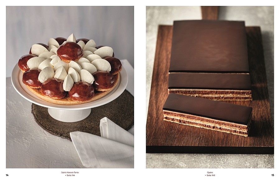 Links Saint-Honoré-Torte rechts Biskuit-Kuchen Opéra